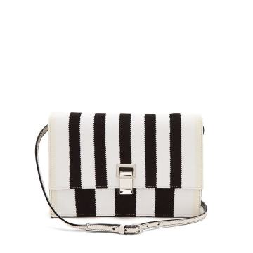 Striped knit and leather cross-body bag