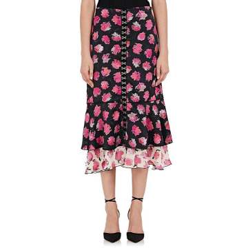Floral Matte Satin Midi-Skirt