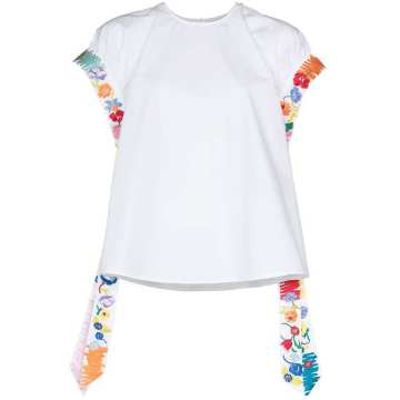 floral-embroidered T-shirt