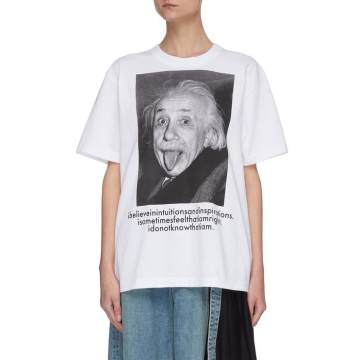 爱因斯坦印花标语纯棉T恤