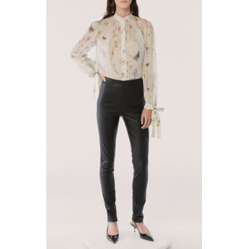Tie-Detailed Floral-Print Chiffon Top