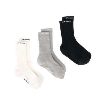AMI PARIS袜子3对（米白色/黑色/灰色）