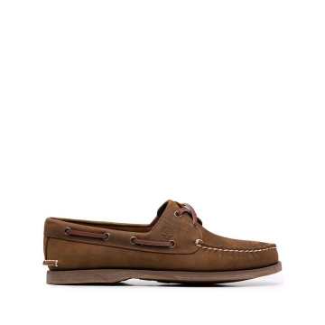 stitched leather boat shoes