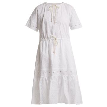 Geometric-embroidery cotton dress