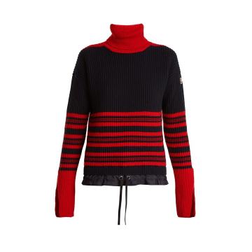 Roll neck striped ribbed-knit wool-blend sweater