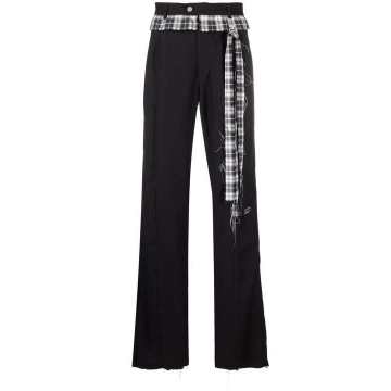 check-trim wide-leg tailored trousers