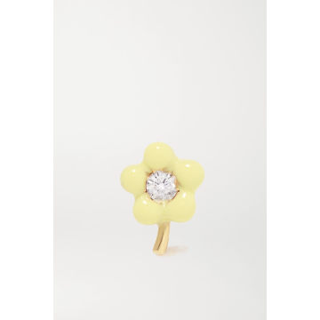 Flower 14K 黄金、搪瓷、钻石单只耳钉