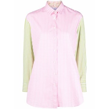 checked embroidered-logo cotton shirt