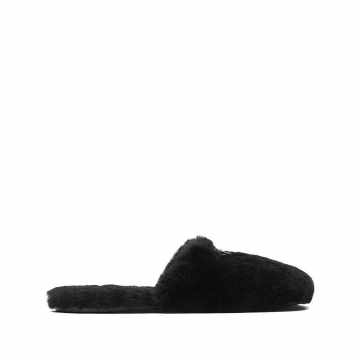 logo-plaque shearling slippers