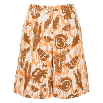 coral-print shorts