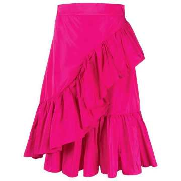 asymmetric ruffled midi skirt