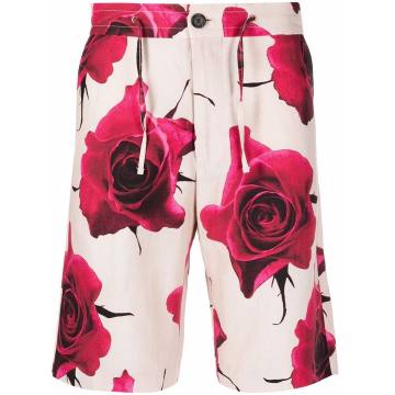 rose-print drawstring shorts