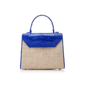 Lilly Contrast Crocodile And Linen Top Handle Bag