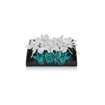 Crocodile Slicer Clutch with Orchids