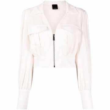 zip-front cropped utility blouse