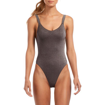 Leah Metallic High-Leg One-Piece Swimsuit