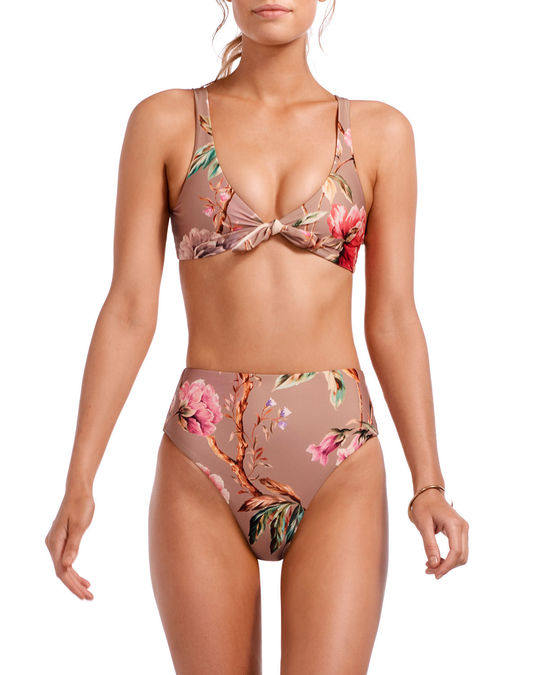 Lou Floral Tie-Front Bust-Enhancing Bikini Top展示图