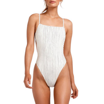 Edie Stripe Adjustable-Strap High-Leg One-Piece Swimsuit