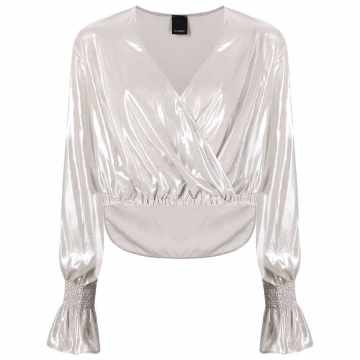 metallic-look flare-sleeve blouse