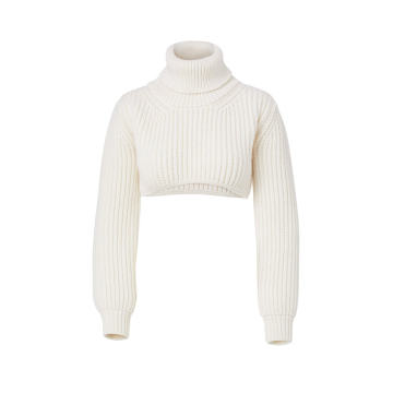 Ribbed-Knit Wool Cropped Sweater