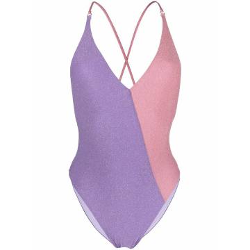 plunge-neck swimsuit