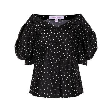 off-shoulder polka-dot print blouse