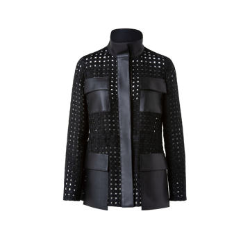 Girta Embroidered Leather-Trimmed Woven Jacket