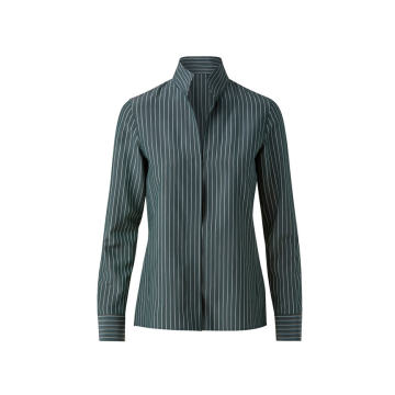 Striped Crepe Button-Down Shirt