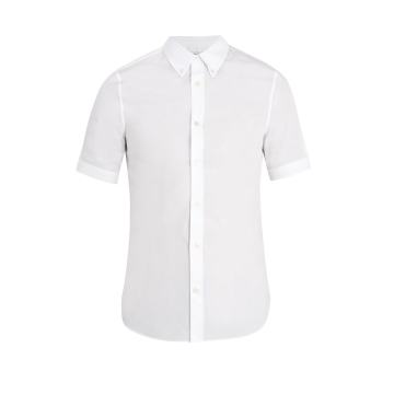 Short-sleeved skeleton-jacquard cotton shirt