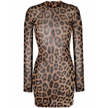 leopard-print mock neck dress