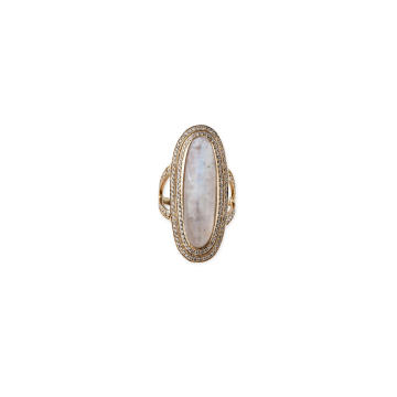 14K Yellow Gold Long Oval Moonstone Ring