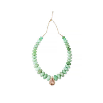 14K Yellow Gold Graduated Chrysoprase Beaded Necklace