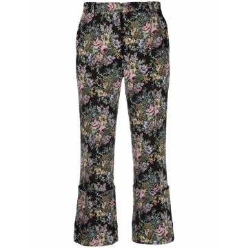floral-jacquard cropped trousers