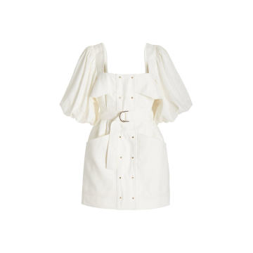 Lovell Puff-Sleeve Cotton-Linen Mini Dress