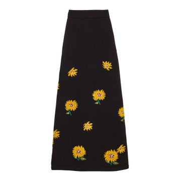 Needlepoint Knit Sunflower Midi Skirt