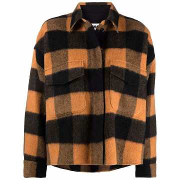 checked cropped long-sleeve jacket