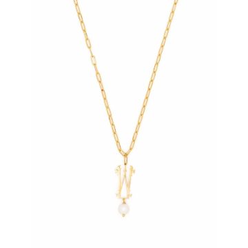 pearl-embellished W letter pendant necklace