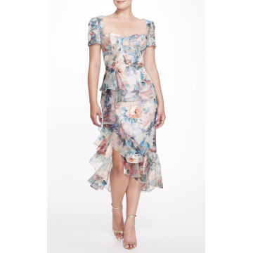 Floral-Print Chiffon Midi Dress