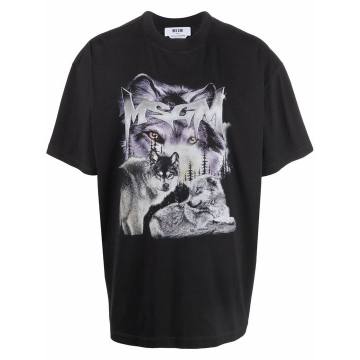 wolf print crew-neck T-shirt