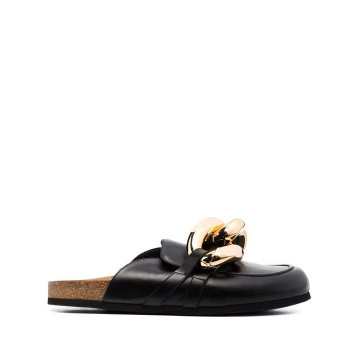 Black chain loafer mules