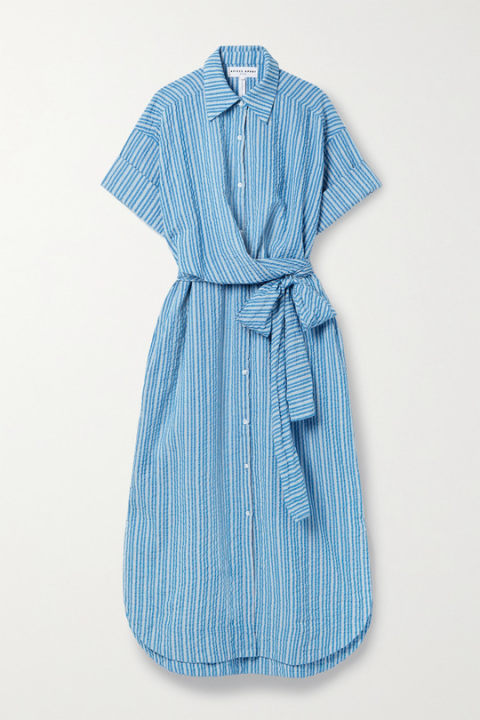 Nicoya 条纹有机纯棉泡泡纱中长衬衫式连衣裙展示图