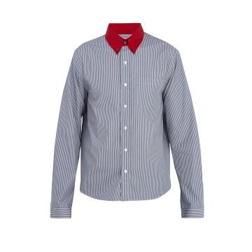 Contrast point-collar striped cotton shirt