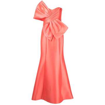 asymmetrical Mikado-finish wrap gown