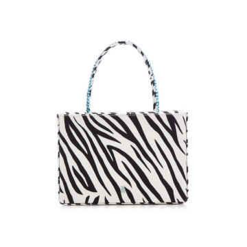 Amini Gilda Crystal-Trimmed Zebra-Print Leather Top Handle Bag