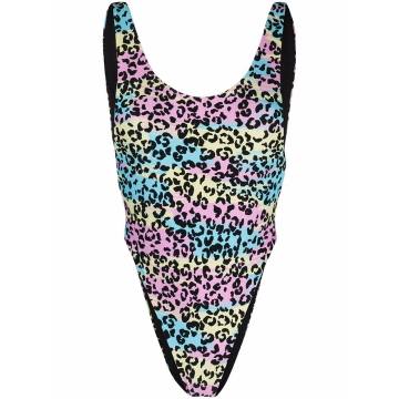 leopard-print low-back swimsuit