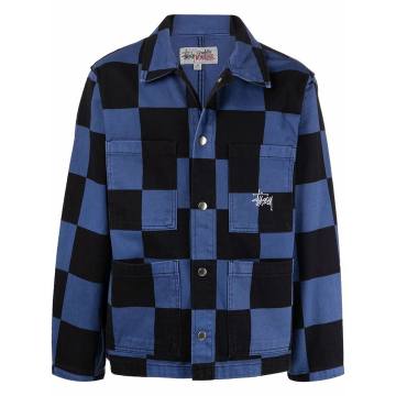 checkerboard-print button-up jacket