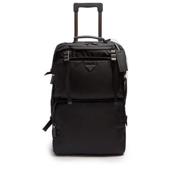 Multi-pocket nylon and leather suitcase