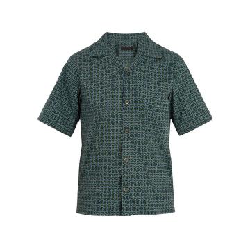 Geometric-print cotton bowling shirt