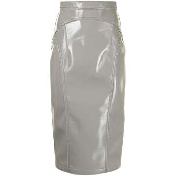 high-shine panelled pencil skirt