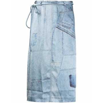 denim-print mid-length skirt